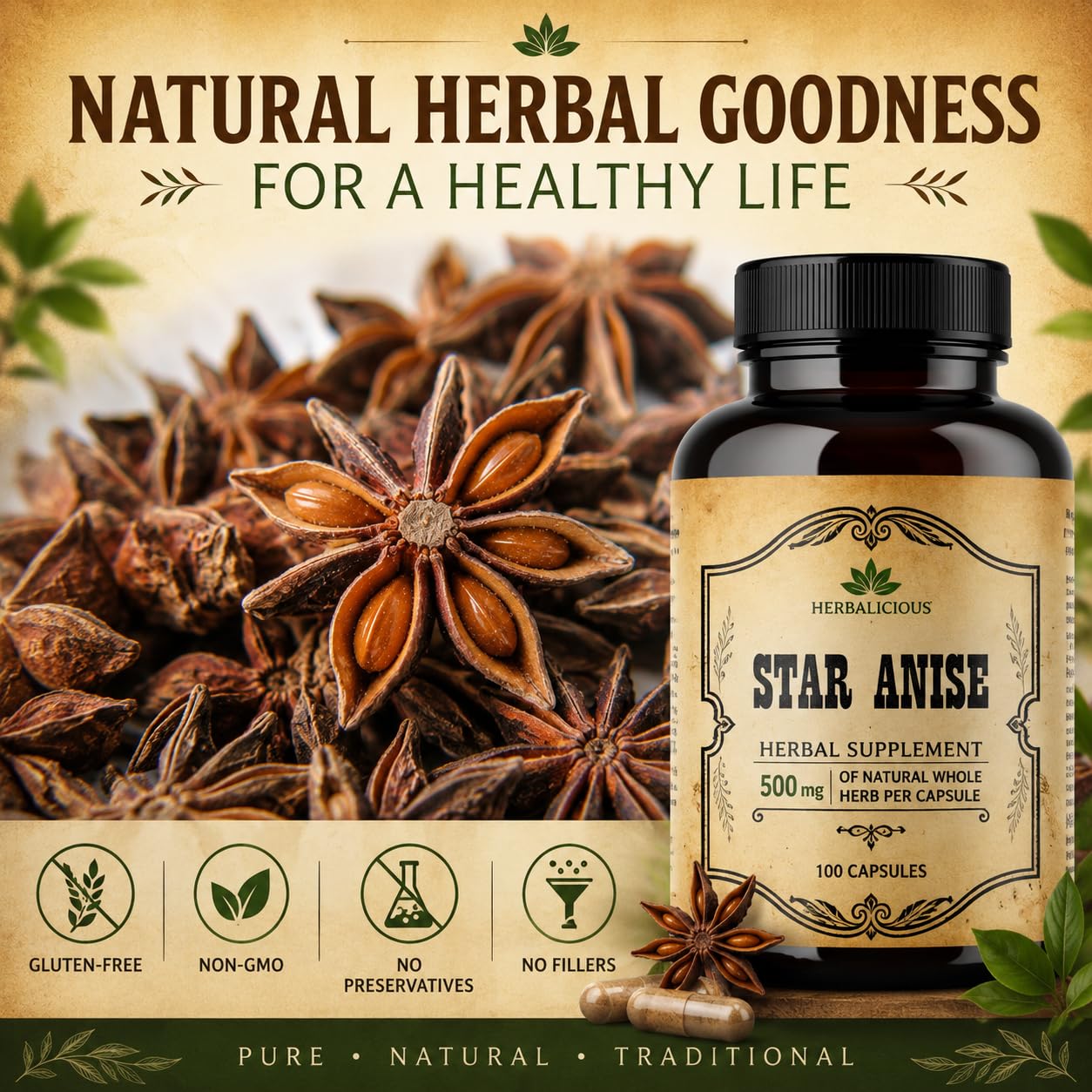 ビタミン STAR SUPPLEMENT Amazon.com: HERBALICIOUS Star Anise Supplement – Organic (Illicium